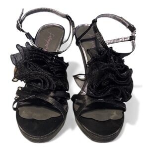 Nadara Black Ruffle High Heel Sandals Women's Size 7 Dress Party Shoes